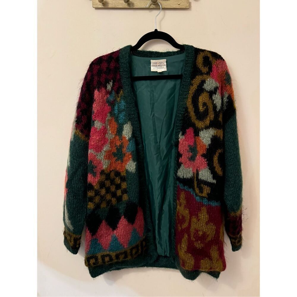 Susan Bristol Vintage 90s Mohair Floral Cardigan L